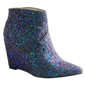 MICHAEL ANTONIO Black CitronGlitterWedgeBootie 6.5